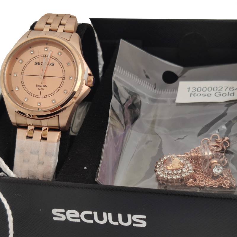 Relógio Seculus Feminino 20896LPSVRA2K1 Kit Cordão E Brincos - Imagem 7