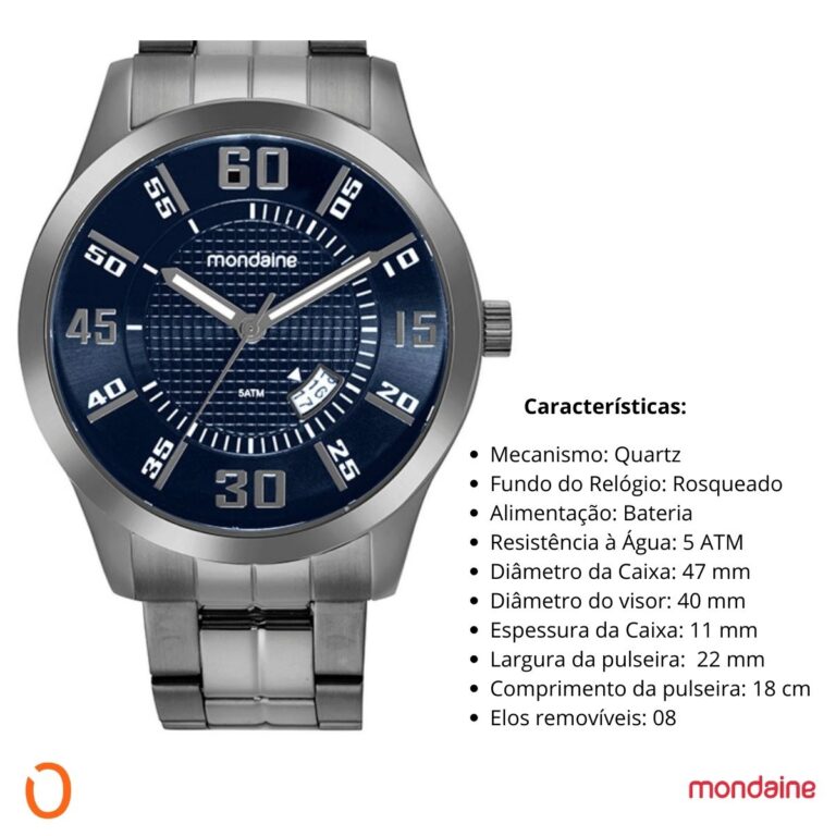Relógio Mondaine Masculino Analógico 99645GPMVSE1 AÇO F AZUL - Imagem 3