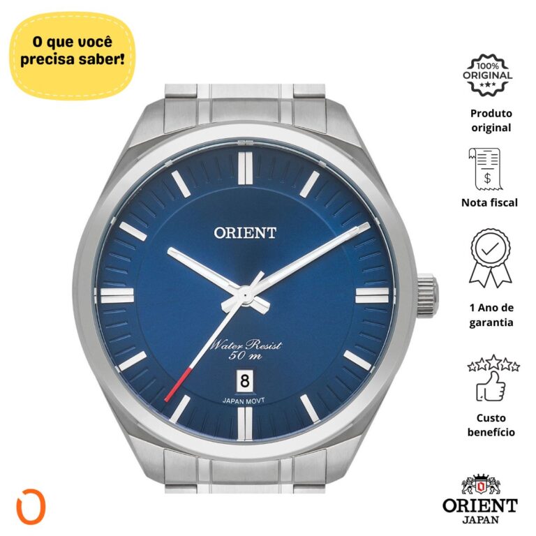 Relógio Orient Masculino Analógico MBSS1401 Aço F Azul - Imagem 2