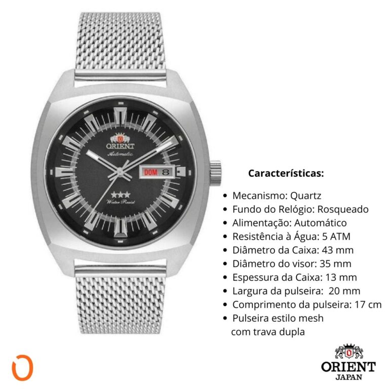 Relógio Orient Masculino Automático F49SS011 Aço F Preto - Imagem 3