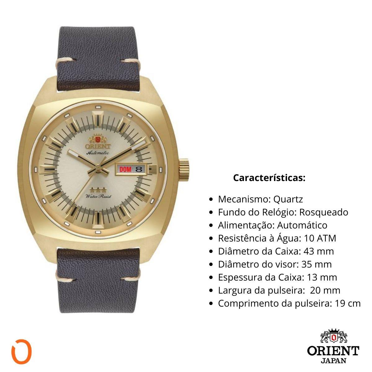 Relógio Orient Masculino Automático F49GC011 Dourado Couro - Imagem 3
