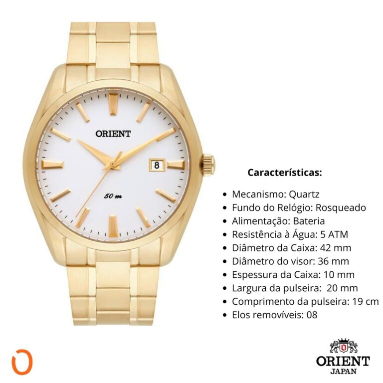 Relógio Orient Masculino Analógico MGSS1140 Dourado F Branco - Imagem 3