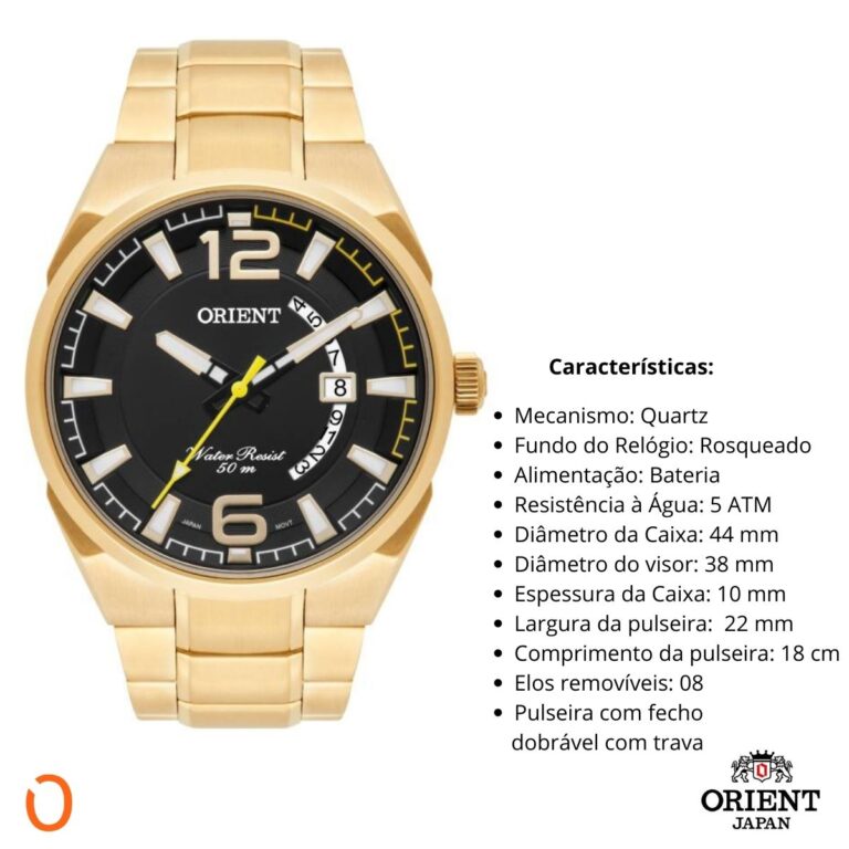 Relógio Orient Masculino Analógico MGSS1159 Dourado F Preto - Imagem 3