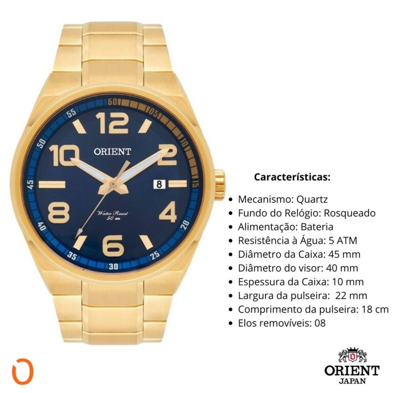 Relógio Orient Masculino Analógico MGSS1134 Dourado F Azul - Imagem 3