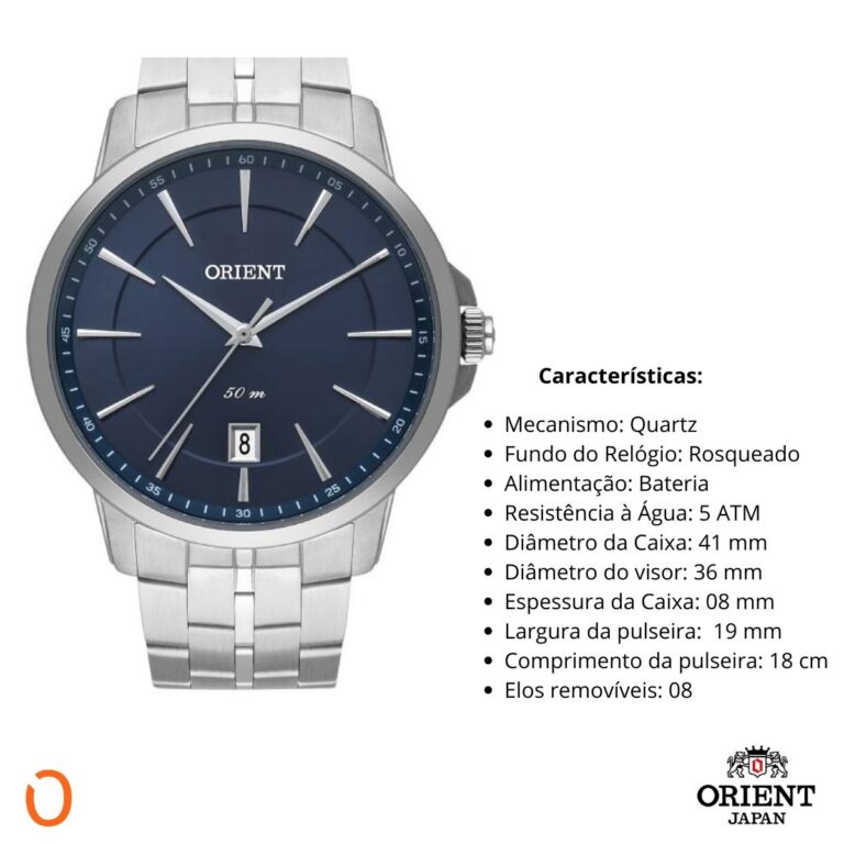 Relógio Orient Masculino Analógico MBSS1414 Aço F Azul - Imagem 3