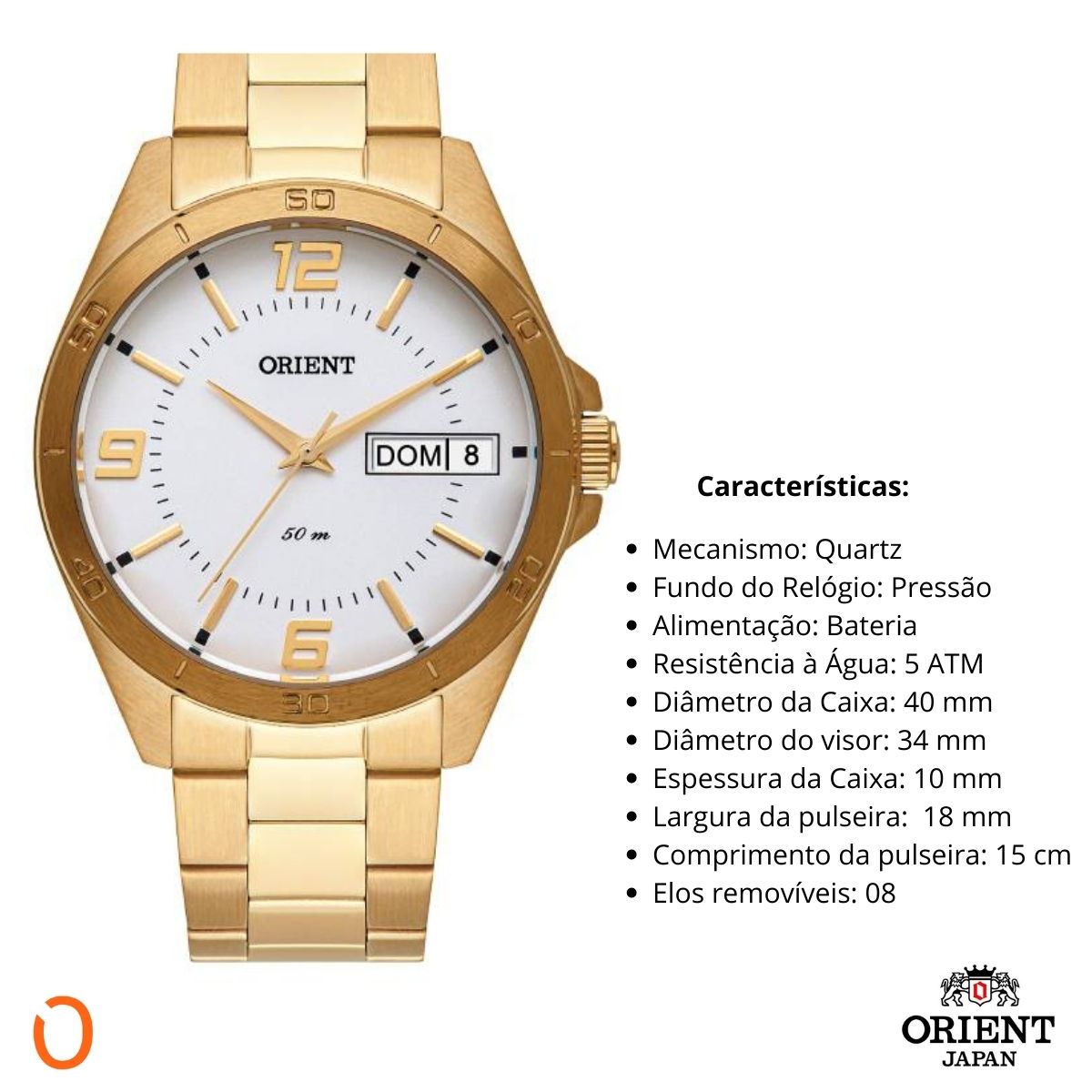 Relógio Orient Masculino Dourado Calendário Duplo MGSS2010 D - Imagem 3