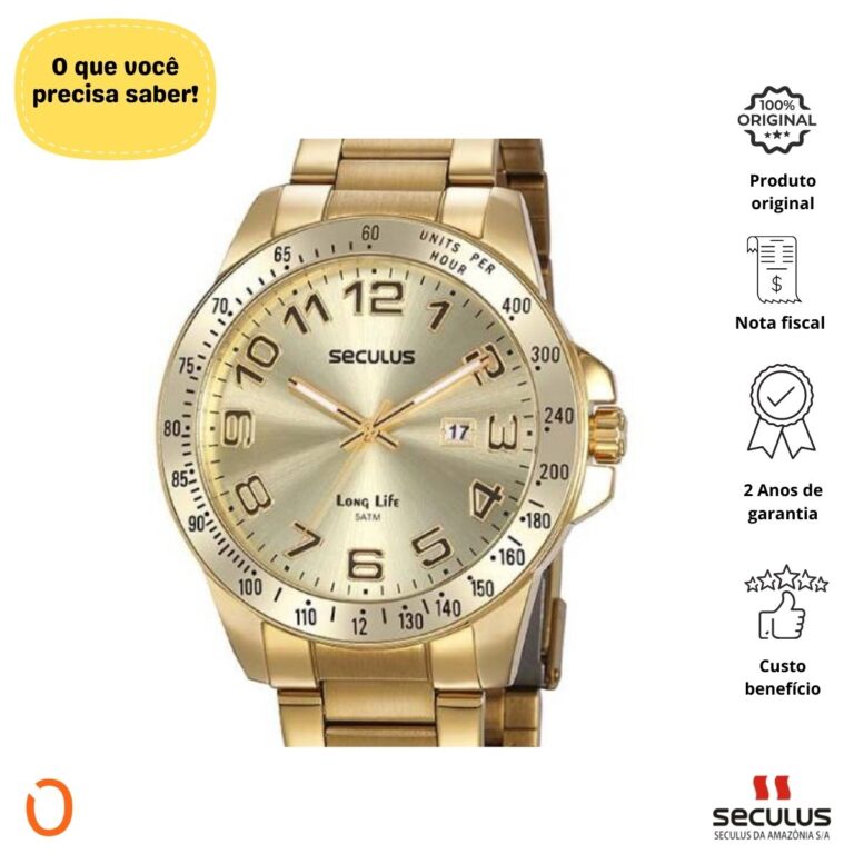 Relógio Seculus Masculino Analógico 20854GPSVDA2 Dourado NG - Imagem 2