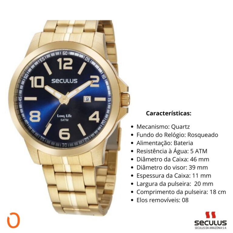 Relógio Seculus Masculino Analógico 44083GPSVDA2 AC D F AZUL - Imagem 3