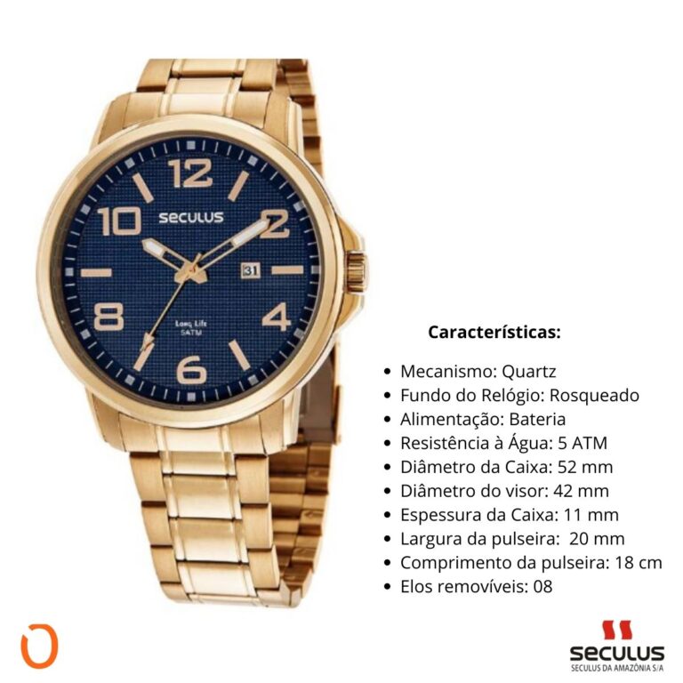 Relógio Seculus Masculino Analógico 44094GPSVDA3 D F AZUL - Imagem 3