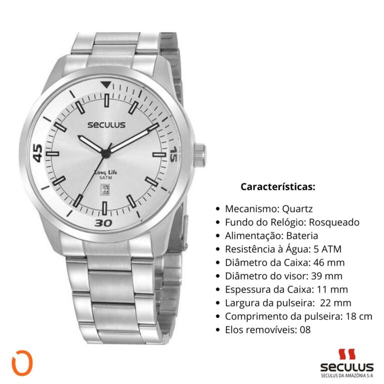 Relógio Seculus Masculino Analógico 20958G0SVNA4 Aço - Imagem 3