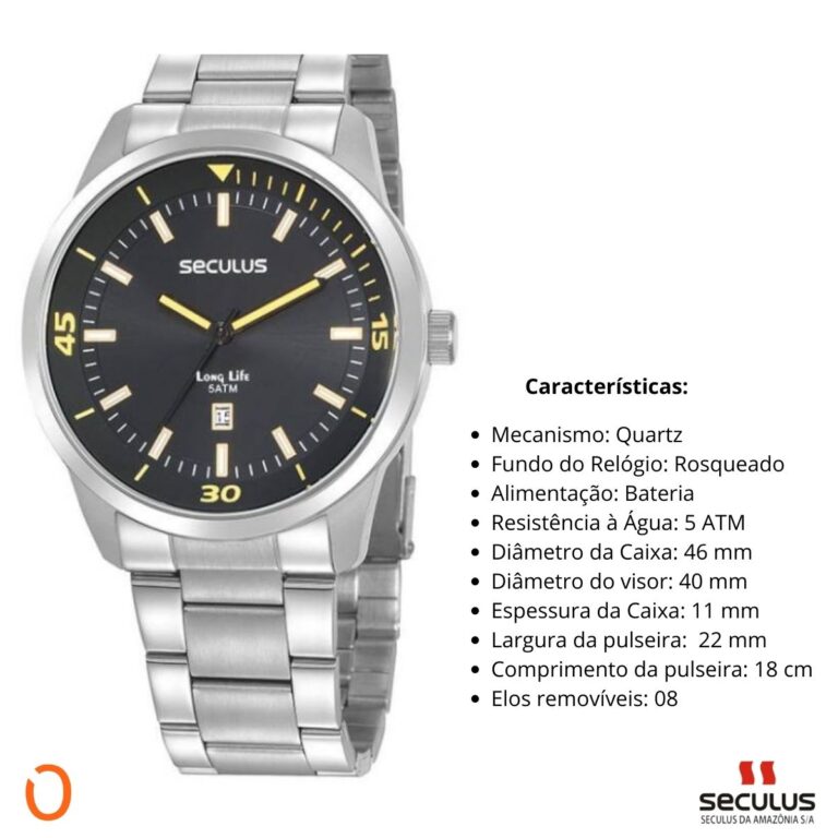 Relógio Seculus Masculino Analógico 20958G0SVNA3 Aço inox - Imagem 3