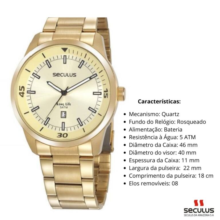 Relógio Seculus Masculino Analógico 20958GPSVDA2 Dourado - Imagem 3