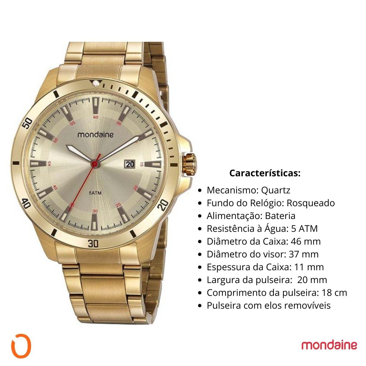 Relógio Mondaine Masculino 99438GPMVDA1 Esportivo Dourado - Imagem 3