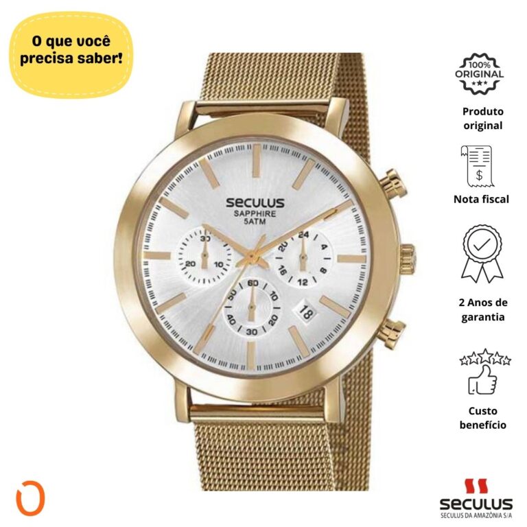 Relógio Seculus Masculino Analógico 23660GPSVDA2 Dourado CC - Imagem 2