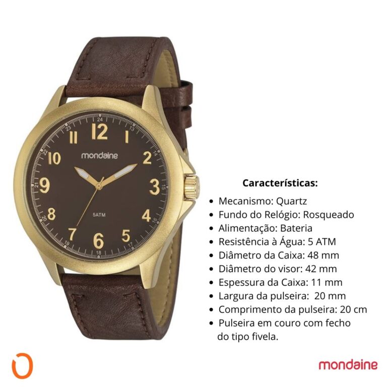 Relógio Mondaine Masculino 83482GPMVDH2  Marrom PU Couro - Imagem 3