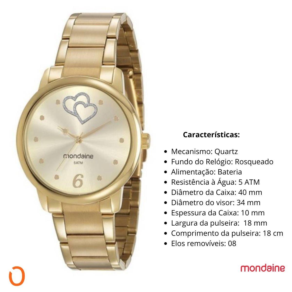 Relógio Mondaine Feminino 53921LPMGDE1 Dourado 2 Corações - Imagem 3