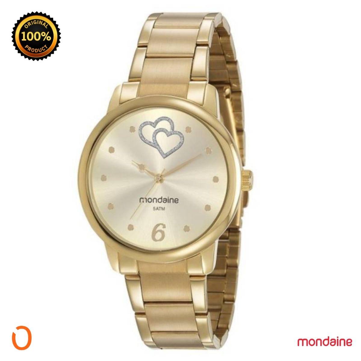 Relógio Mondaine Feminino 53921LPMGDE1 Dourado 2 Corações