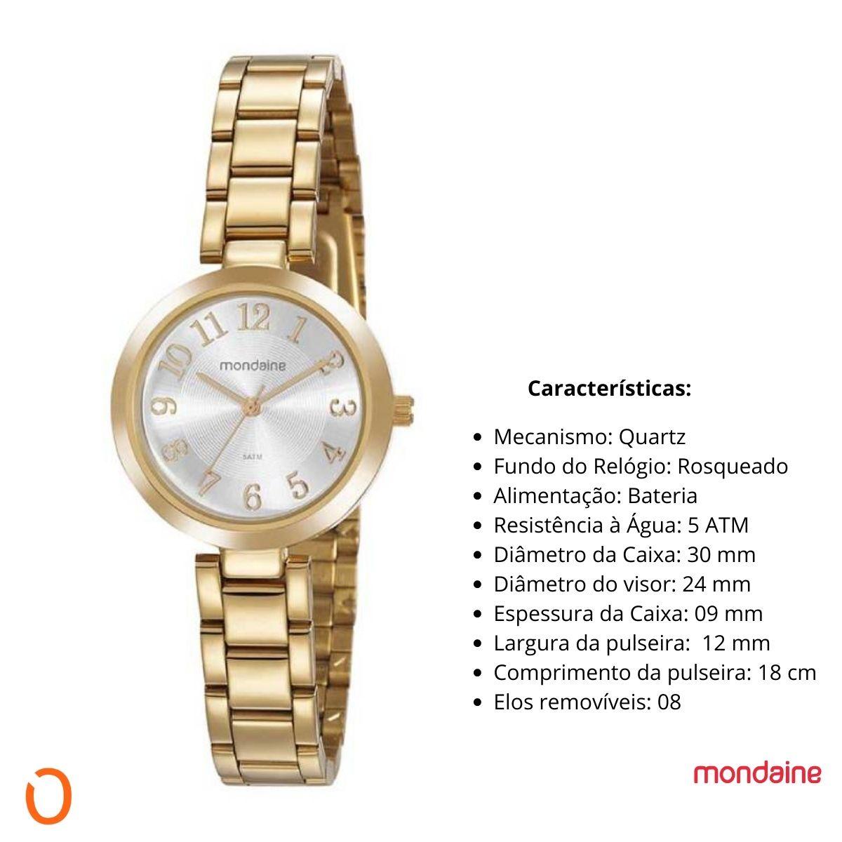 Relógio Mondaine Feminino 32115LPMVDE1 Dourado com números P - Imagem 3