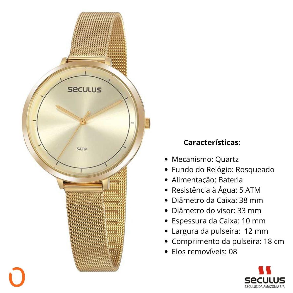 Relógio Seculus Feminino 20934LPSVDS2K1 Kit Cordão e Brincos - Imagem 3