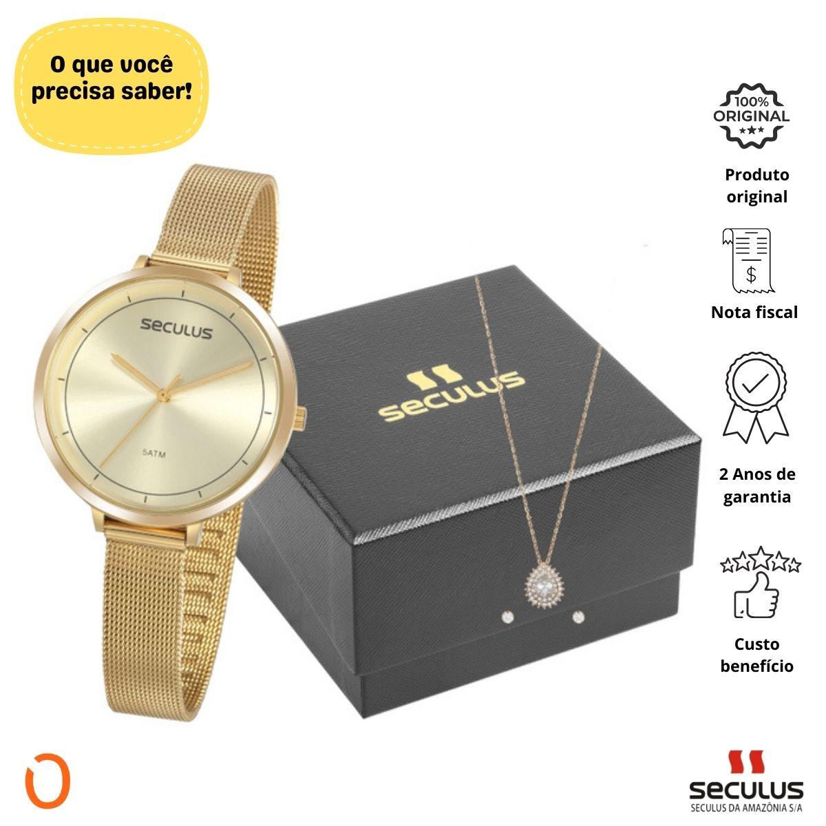 Relógio Seculus Feminino 20934LPSVDS2K1 Kit Cordão e Brincos - Imagem 2