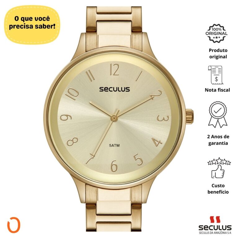 Relógio Seculus Feminino Analógico 77184LPSVDS1 Dourado FCP - Imagem 2
