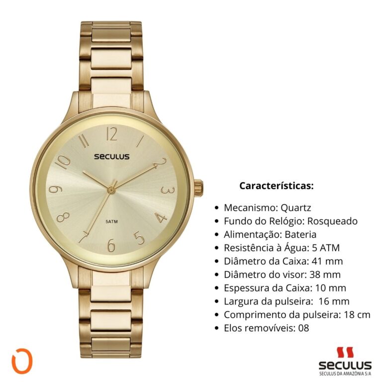 Relógio Seculus Feminino Analógico 77184LPSVDS1 Dourado FCP - Imagem 3