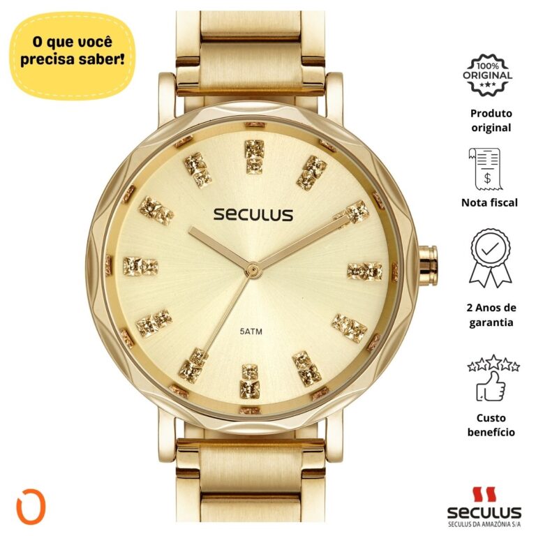 Relógio Seculus Feminino Analógico 77169LPSVDS1 Dourado FCP - Imagem 2