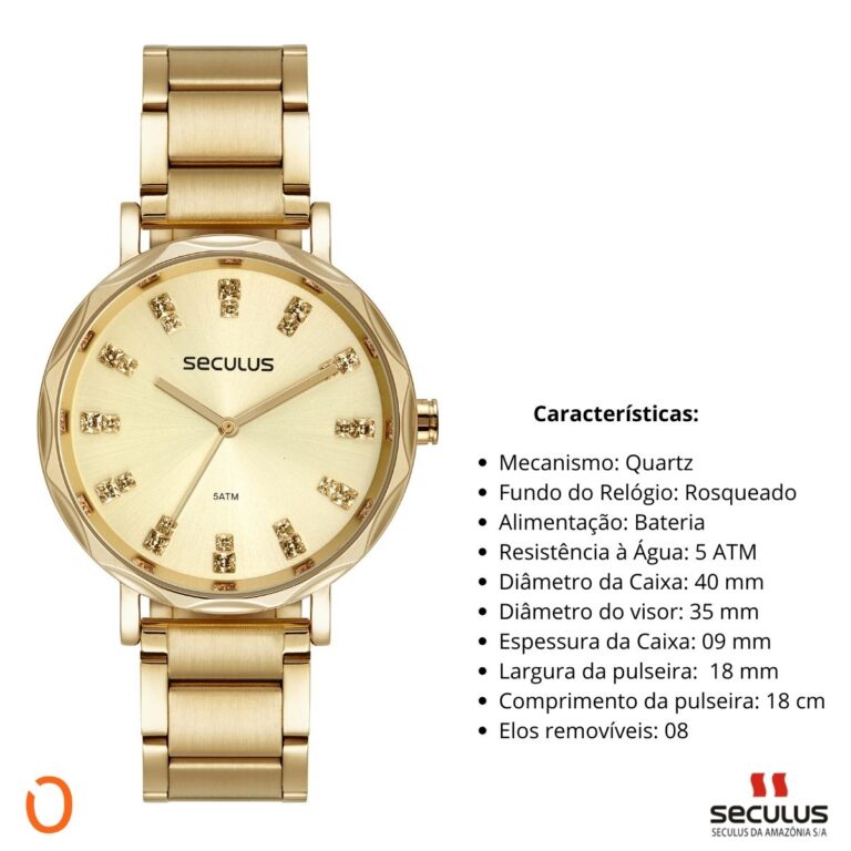 Relógio Seculus Feminino Analógico 77169LPSVDS1 Dourado FCP - Imagem 3