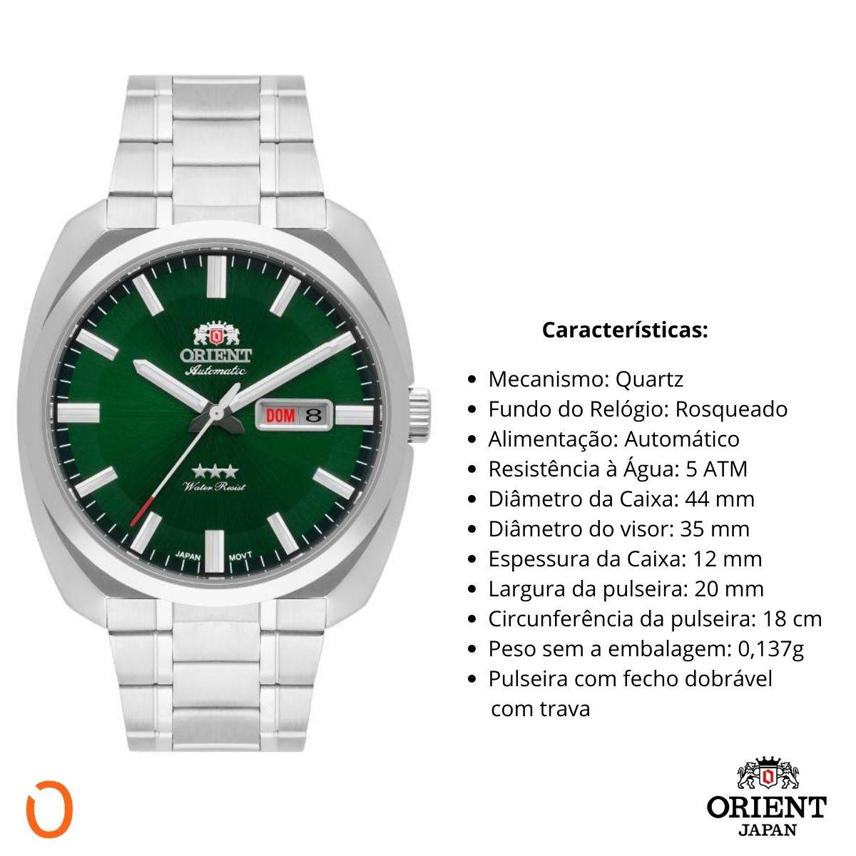 Relógio Orient Masculino Automático F49SS021 Aço F Verde - Imagem 3
