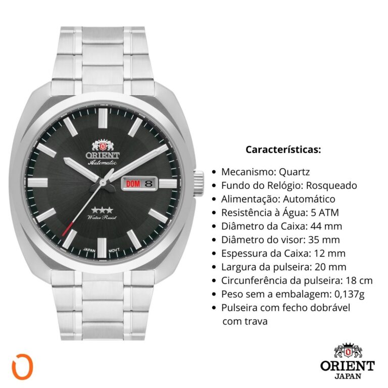 Relógio Orient Masculino Automático F49SS021 Aço F Preto - Imagem 3
