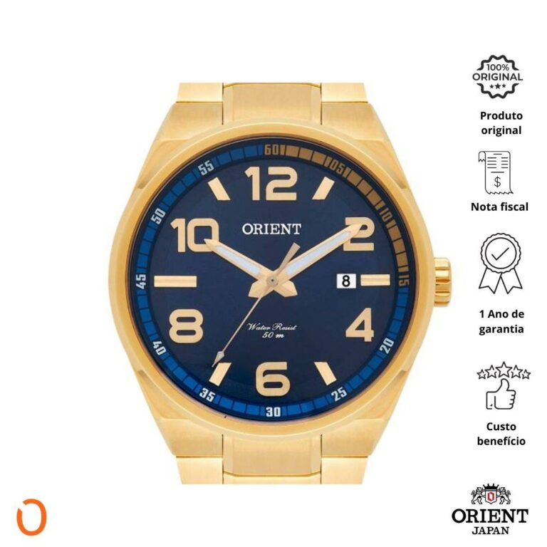 Relógio Orient Masculino Analógico MGSS1134 Dourado F Azul - Imagem 2