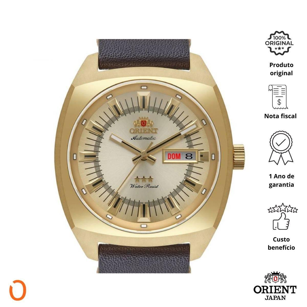 Relógio Orient Masculino Automático F49GC011 Dourado Couro - Imagem 2