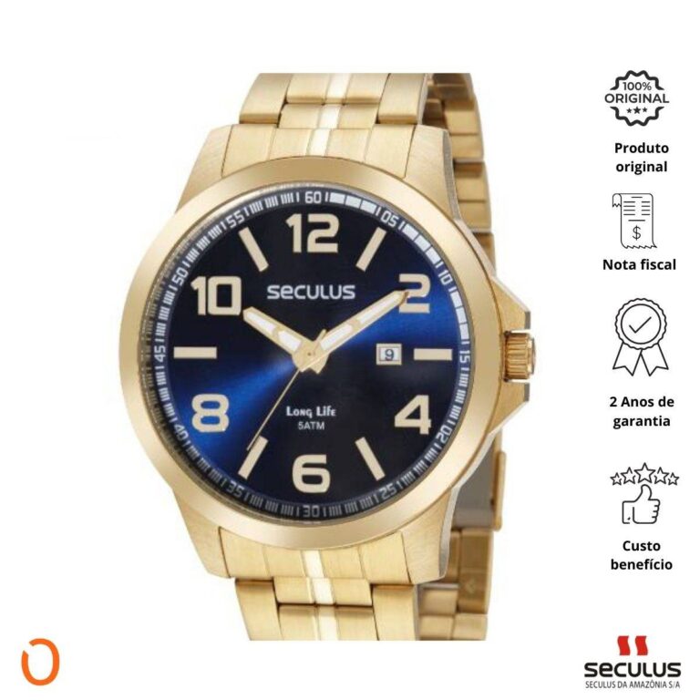 Relógio Seculus Masculino Analógico 44083GPSVDA2 AC D F AZUL - Imagem 2
