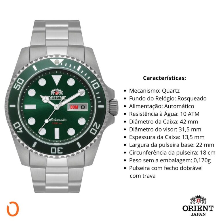 Relógio Orient Masculino Automático F49SS027NH Aço F Verde - Imagem 3