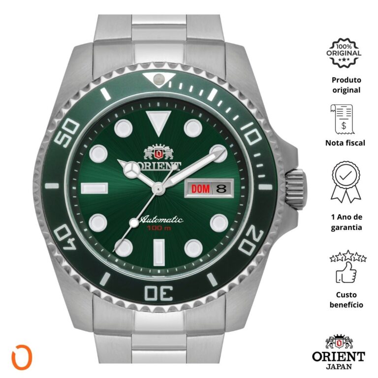 Relógio Orient Masculino Automático F49SS027NH Aço F Verde - Imagem 2