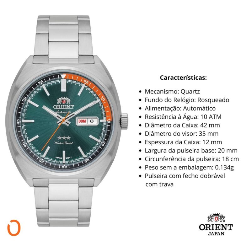 Relógio Orient Masculino Automático F49SS032 Aço F Verde DL - Imagem 3