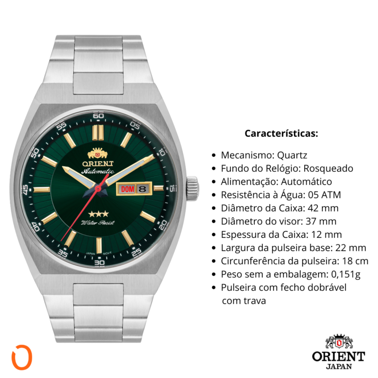 Relógio Orient Masculino Automático 469SS087F Aço F Verde - Imagem 3