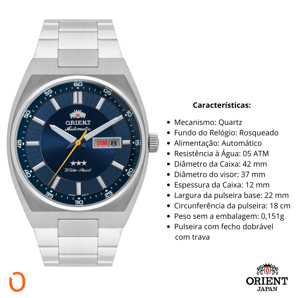 Relógio Orient Masculino Automático 469SS087F Aço F Azul - Imagem 3