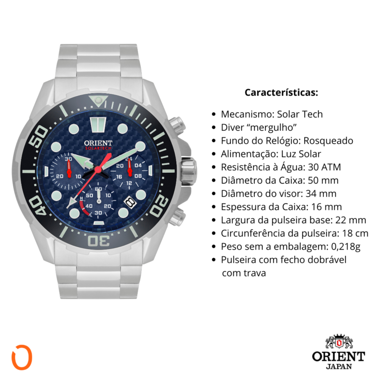 Relógio Orient Masculino SolarTech MBSSC260 DIVER 300 F Azul - Imagem 3