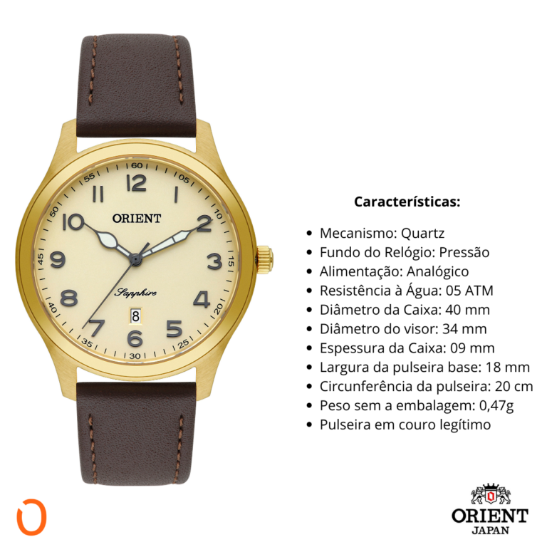 Relógio Orient Masculino Analógico MGSC1015 Dourado C Marrom - Imagem 3