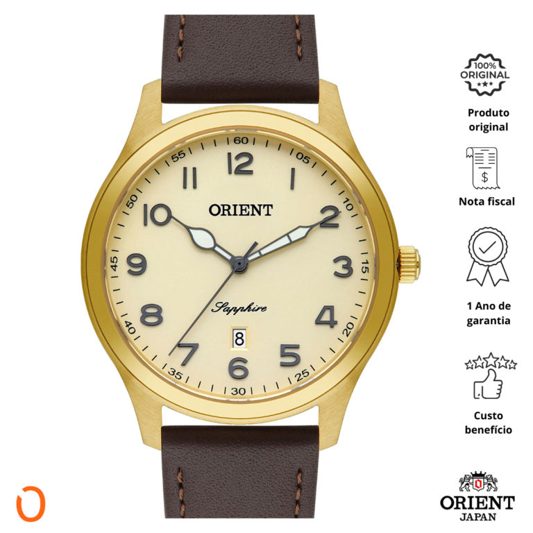 Relógio Orient Masculino Analógico MGSC1015 Dourado C Marrom - Imagem 2
