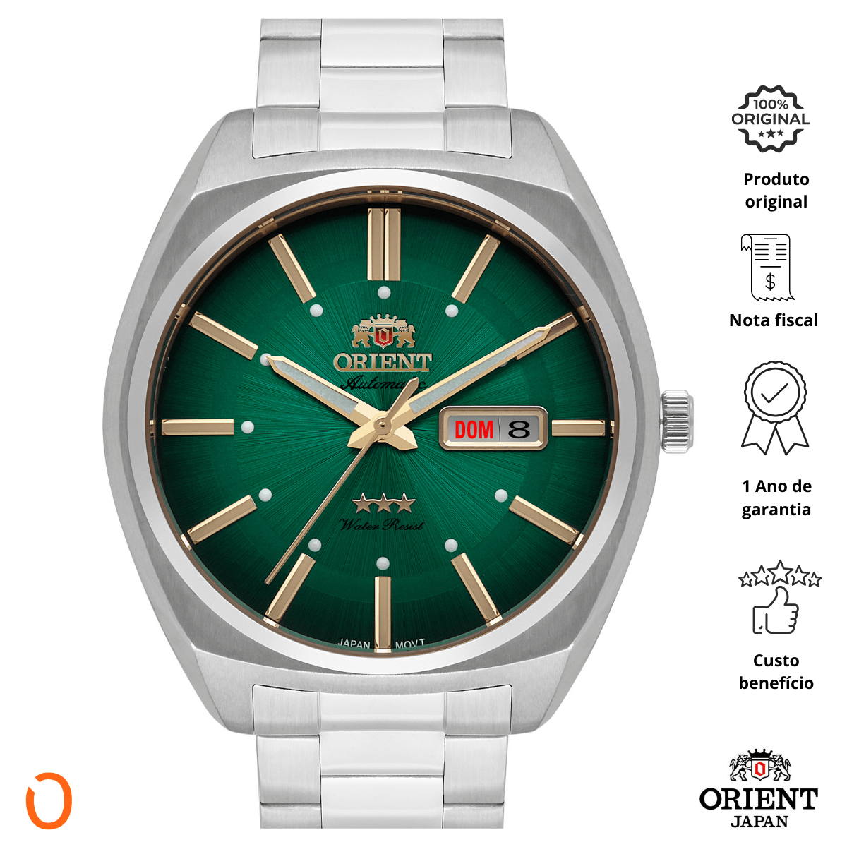 Relógio Orient Masculino Automático F49SS025 Aço F Verde - Imagem 2