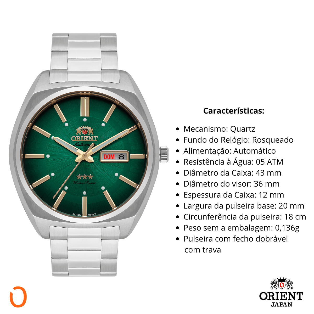 Relógio Orient Masculino Automático F49SS025 Aço F Verde - Imagem 3