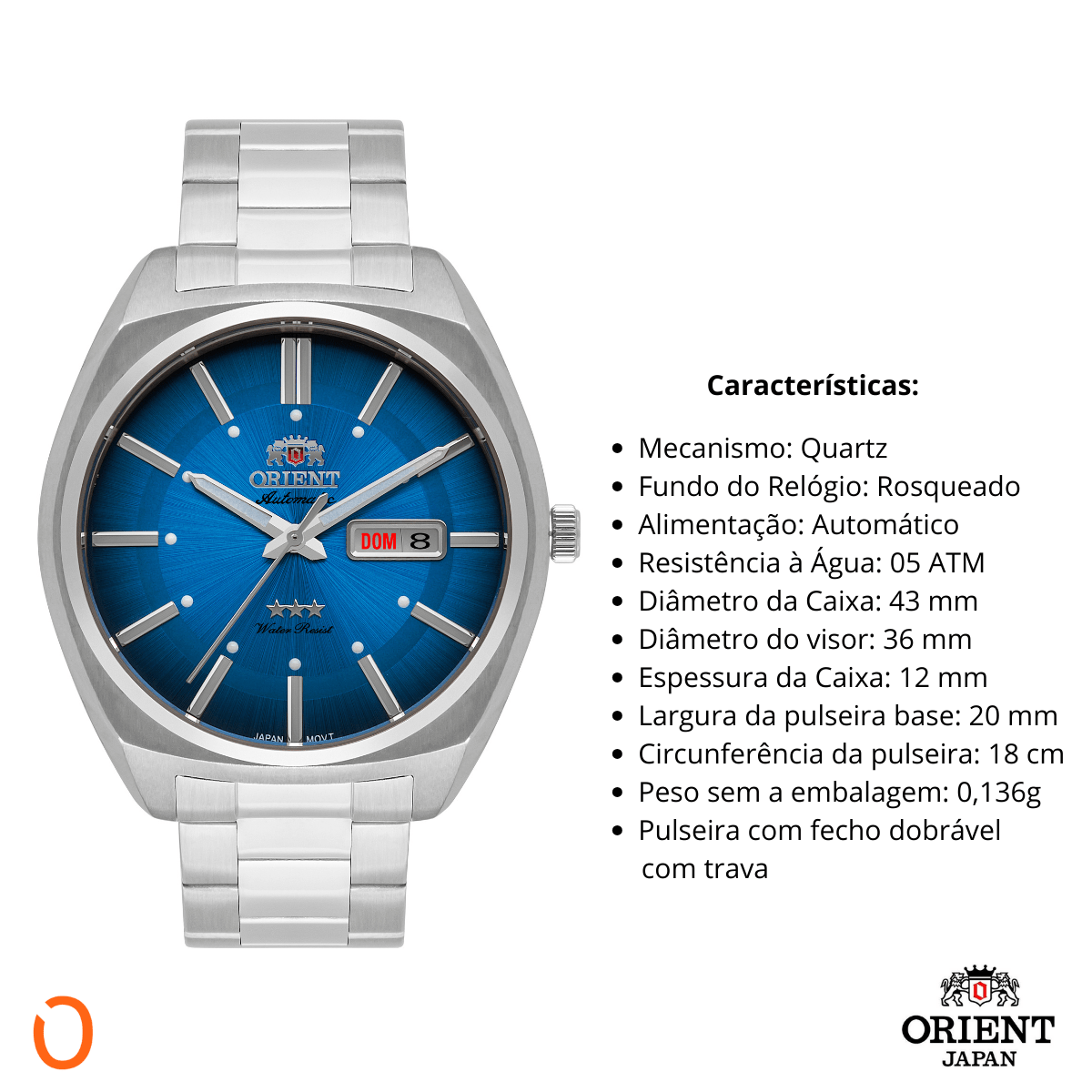 Relógio Orient Masculino Automático F49SS025 Aço F Azul - Imagem 3