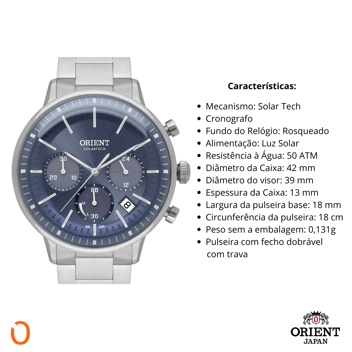Relógio Orient Masculino SolarTech MBSSC265 Cronografo Azul - Imagem 4