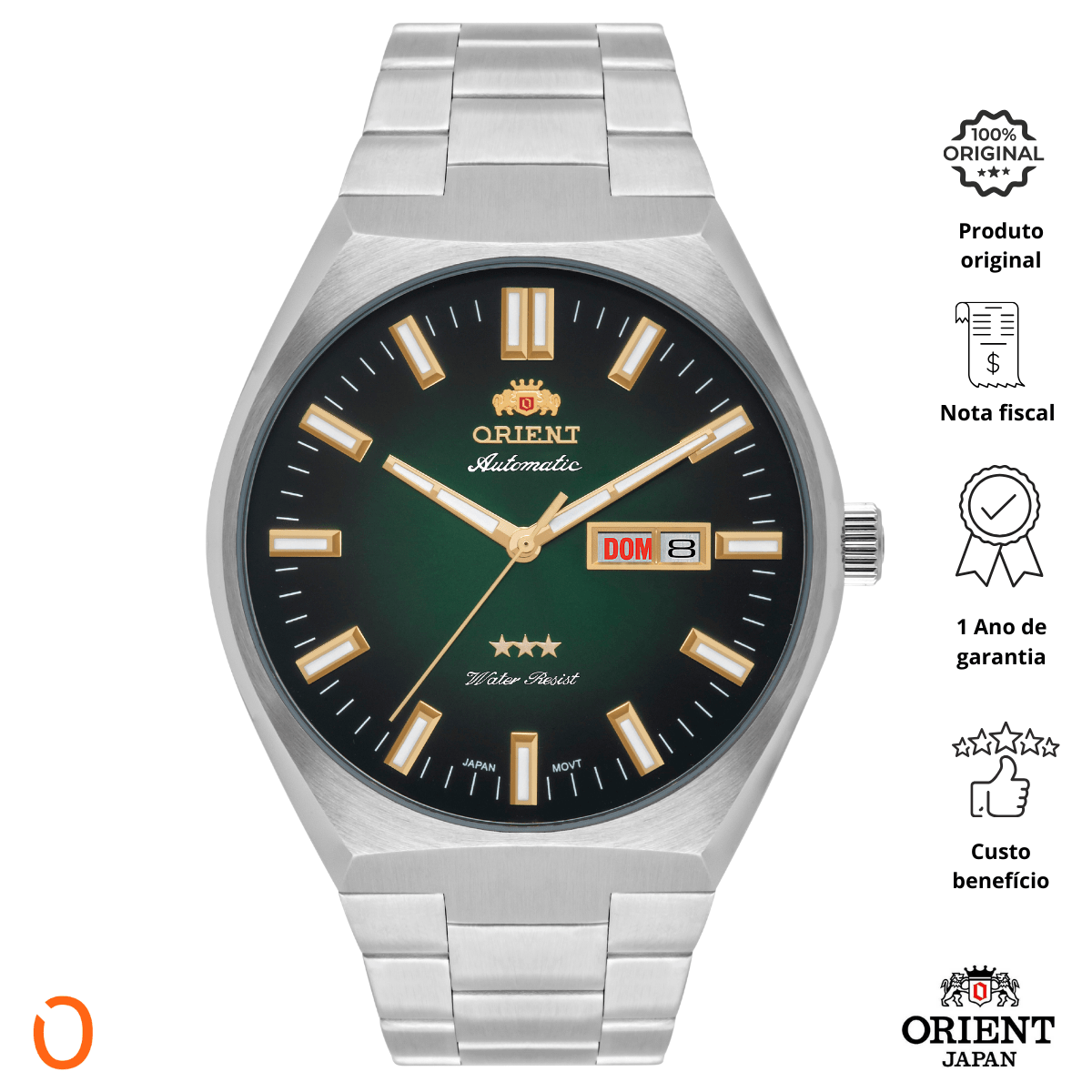 Relógio Orient Masculino Automático 469SS086F Aço F Verde - Imagem 3