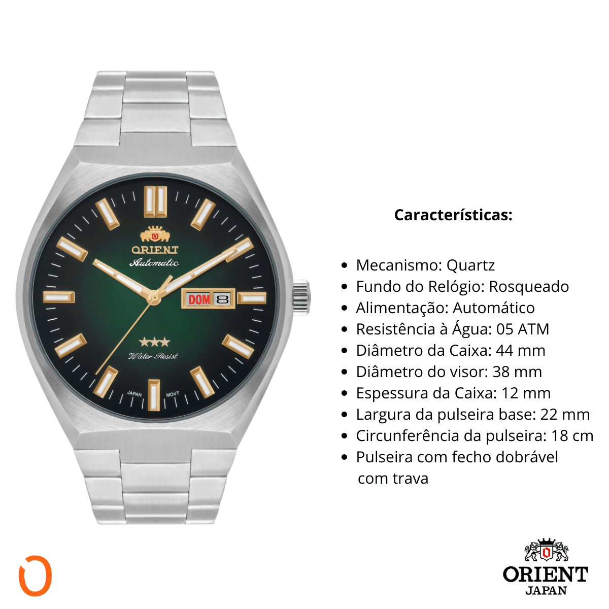 Relógio Orient Masculino Automático 469SS086F Aço F Verde - Imagem 4