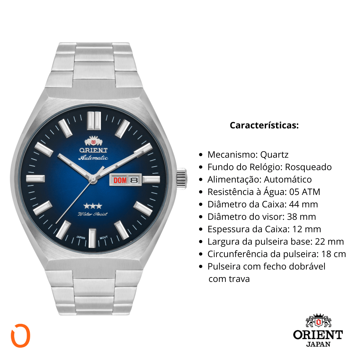 Relógio Orient Masculino Automático 469SS086F Aço F Azul - Imagem 4