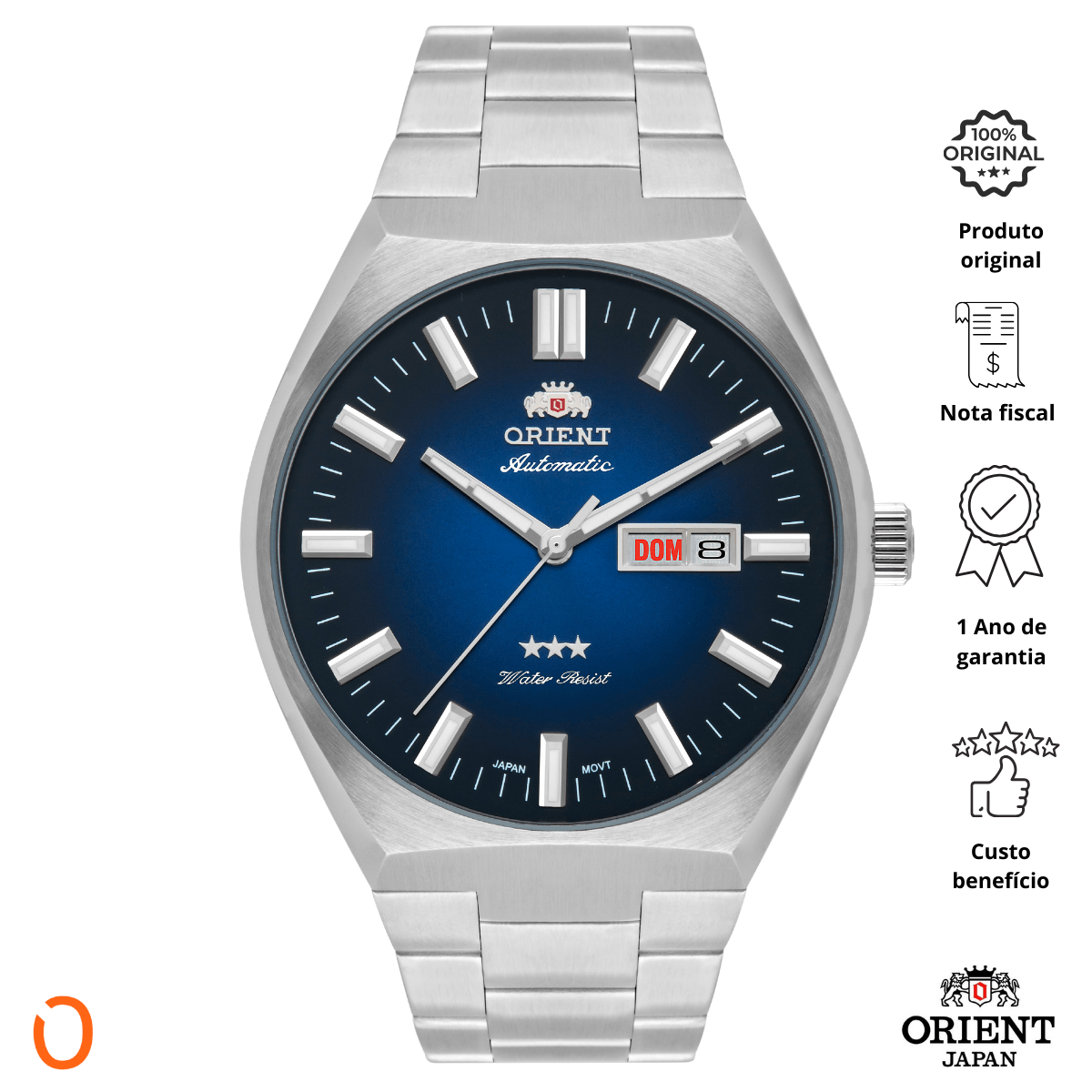 Relógio Orient Masculino Automático 469SS086F Aço F Azul - Imagem 3