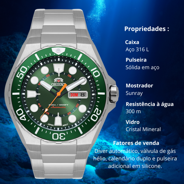 Relógio Orient Masculino Automático F49SS036 DIVER 300M - Imagem 4